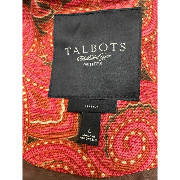 Talbots Women's L Pink Coat Cotton Pea Paisley Stretch Boho Career Swing Jacket - Picture 6 of 10